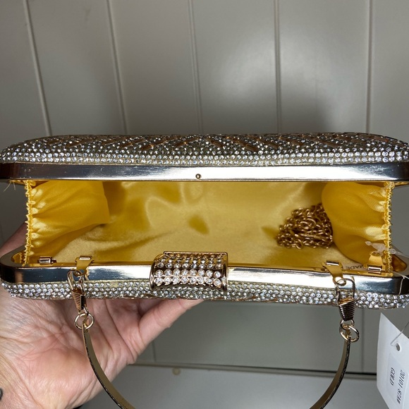 Rhinestone evening bag short or long Silver & gold - Picture 4 of 4